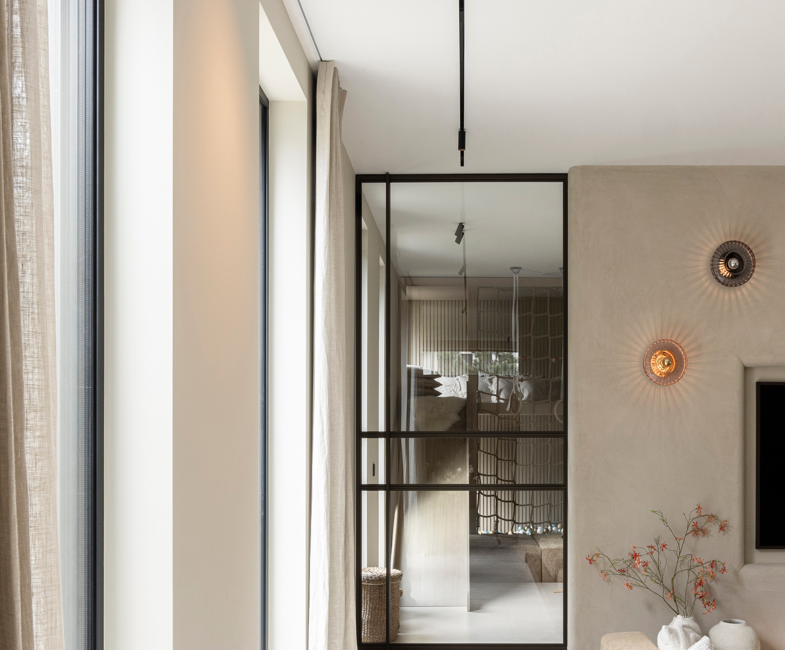 Forest RTS recessed drapery track installed within a finished ceiling